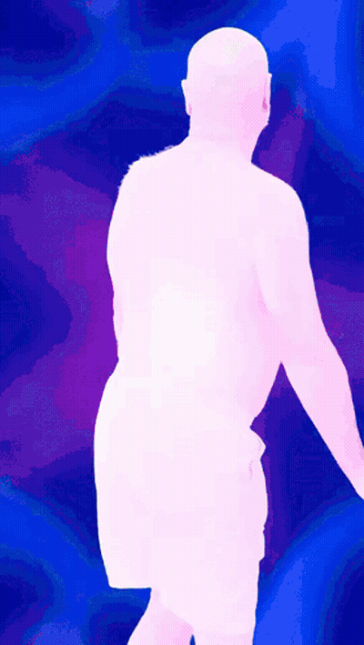 A Man 'S Back Is Shown In A Pink And Purple Background GIF