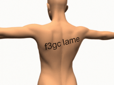 A Man 'S Back With The Words F3gc Lame On It GIF