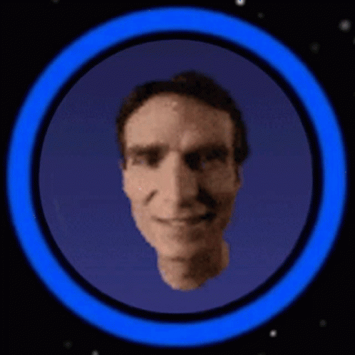 A Man 'S Face Is In A Blue Circle GIF