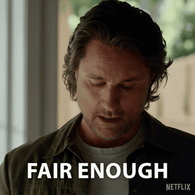 A Man 'S Face Is Shown With The Words Fair Enough Below It GIF