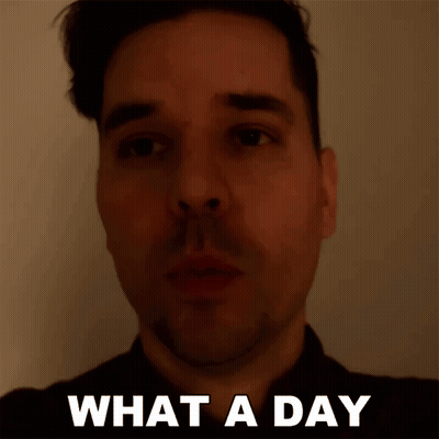 A Man 'S Face Is Shown With The Words What A Day Below It GIF