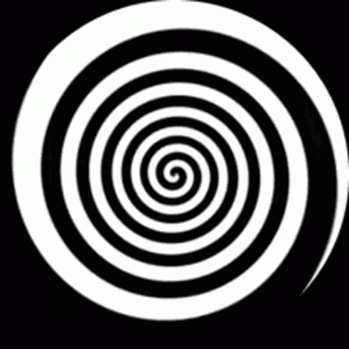 A Man 'S Face Is Surrounded By A Black And White Hypnotic Spiral . GIF