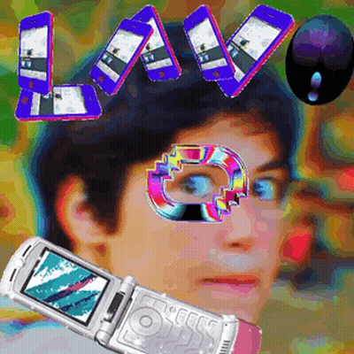 A Man 'S Face Is Surrounded By A Bunch Of Cell Phones And The Word Love GIF