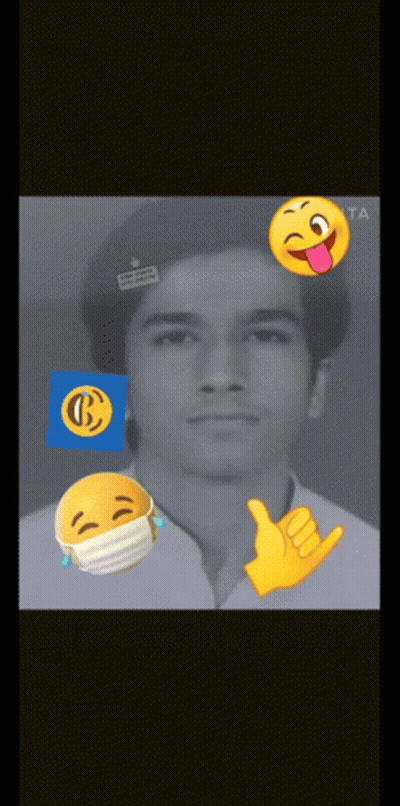 A Man 'S Face Is Surrounded By Smiley Faces And A Thumbs Up GIF