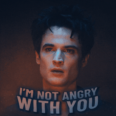 A Man 'S Face With The Words I 'M Not Angry With You Behind Him GIF