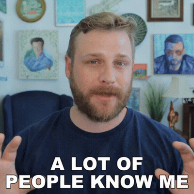 A Man Says A Lot Of People Know Me In Front Of Paintings GIF