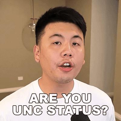 A Man Says " Are You Unc Status " In A White Shirt GIF