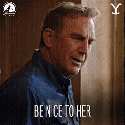 A Man Says " Be Nice To Her " In Front Of A Paramount Network Logo GIF