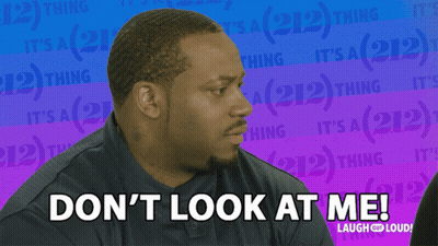 A Man Says " Don 'T Look At Me " In Front Of A Purple And Blue Background GIF