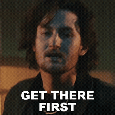 A Man Says " Get There First " While Looking Down GIF