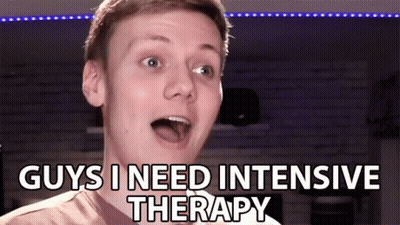 A Man Says " Guys I Need Intensive Therapy " With His Mouth Open GIF