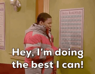 A Man Says Hey I 'M Doing The Best I Can In Front Of A Sign GIF