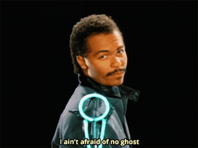 A Man Says I Ain 'T Afraid Of No Ghost In A Black Background GIF