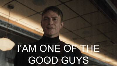 A Man Says I Am One Of The Good Guys In Front Of A Ceiling GIF