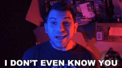 A Man Says " I Don 'T Even Know You " In Front Of A Box That Says " Not For Sale " GIF