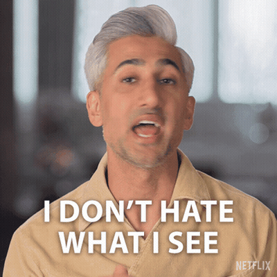 A Man Says " I Don 'T Hate What I See " In Front Of A Netflix Logo GIF