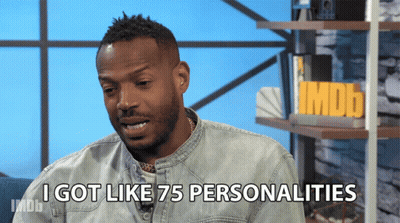 A Man Says " I Got Like 75 Personalities " In Front Of A Sign For Imdb GIF