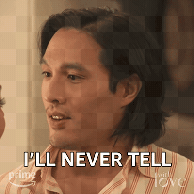 A Man Says " I 'Ll Never Tell " In Front Of A Sign That Says Prime GIF