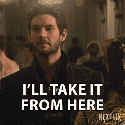 A Man Says " I 'Ll Take It From Here " In Front Of A Crowd Of People GIF