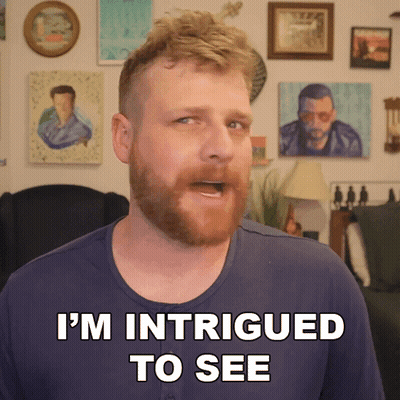 A Man Says I 'M Intrigued To See In Front Of Paintings GIF