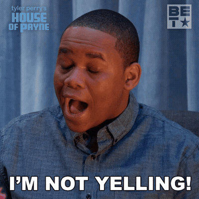 A Man Says I 'M Not Yelling In Front Of A House Of Payne Logo GIF
