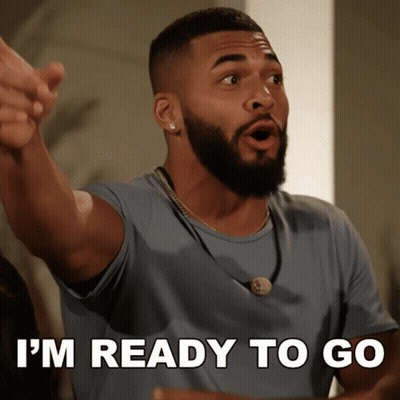 A Man Says I 'M Ready To Go In A Blue Shirt GIF