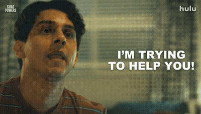 A Man Says " I 'M Trying To Help You " In Front Of A Hulu Logo GIF