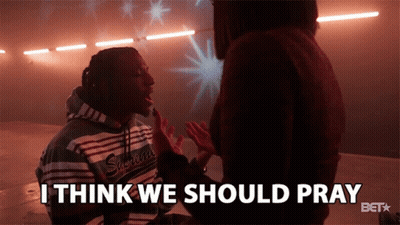 A Man Says I Think We Should Pray While Sitting Next To A Woman GIF