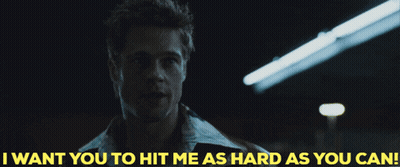 A Man Says " I Want You To Hit Me As Hard As You Can " In A Dark Room GIF
