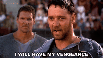 A Man Says I Will Have My Vengeance In Front Of Two Other Men GIF