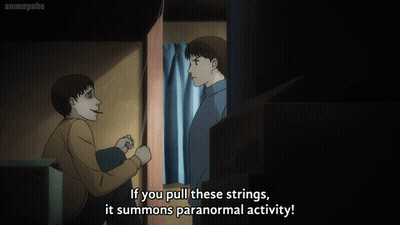 A Man Says If You Pull These Strings It Summons Paranormal Activity In A Dark Room GIF