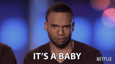 A Man Says " It 'S A Baby " In Front Of A Netflix Logo GIF