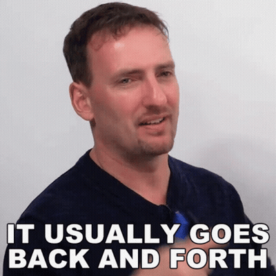 A Man Says " It Usually Goes Back And Forth " In Front Of A White Background GIF