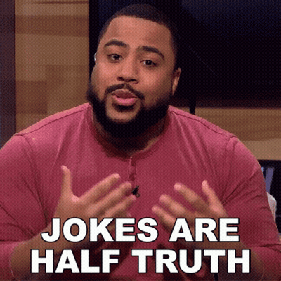 A Man Says Jokes Are Half Truth With His Hands GIF