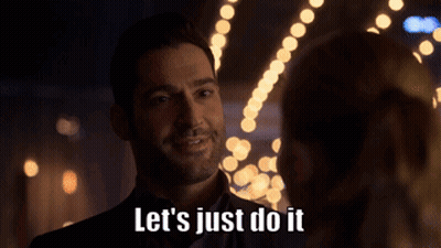 A Man Says " Let 'S Just Do It " While Looking At A Woman GIF