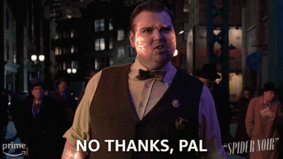 A Man Says " No Thanks Pal " In Front Of A Crowd GIF