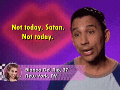 A Man Says " Not Today Satan Not Today " In Front Of A Purple Background GIF