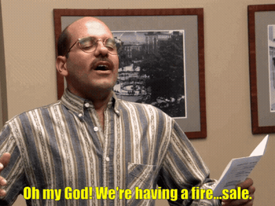A Man Says Oh My God We 'Re Having A Fire ... Sale GIF
