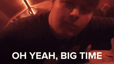 A Man Says " Oh Yeah Big Time " In A Red Background GIF