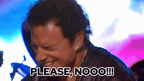 A Man Says Please Nooo !!! In Front Of A Purple And Blue Background GIF