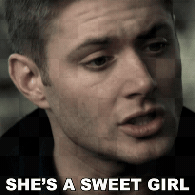 A Man Says She 'S A Sweet Girl Next To A Picture Of His Face GIF