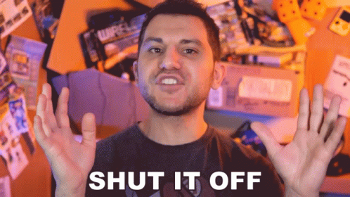 A Man Says Shut It Off With His Hands In Front Of Him GIF