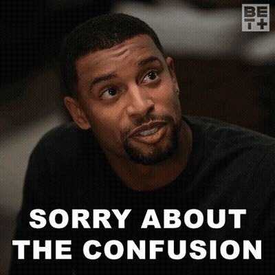A Man Says Sorry About The Confusion In Front Of A Be It Logo GIF