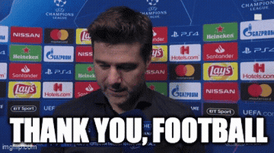 A Man Says Thank You Football In Front Of A Wall Of Advertisements GIF