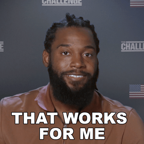 A Man Says That Works For Me In Front Of A Challenge Background GIF