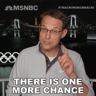 A Man Says There Is One More Chance In Front Of An Olympic Bridge GIF
