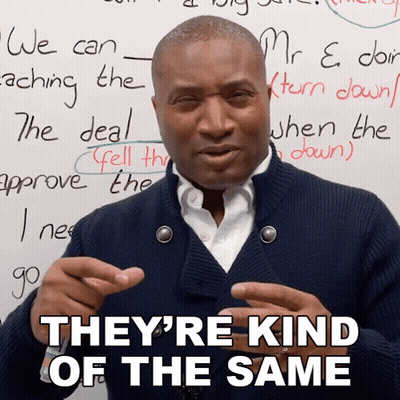 A Man Says " They 'Re Kind Of The Same " In Front Of A White Board GIF