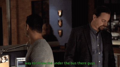 A Man Says " Way To Throw Me Under The Bus There Guys " While Looking At Another Man GIF