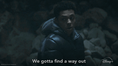 A Man Says We Gotta Find A Way Out In A Disney + Ad GIF