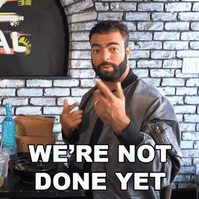 A Man Says We 'Re Not Done Yet In A Restaurant GIF